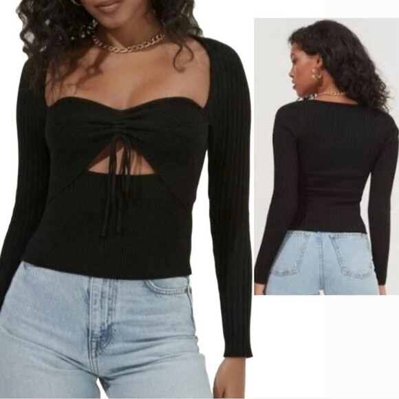 The ASTR the Label Cortana Sweater Small Ribbed Black Night Out Soft Feminine - Picture 1 of 10